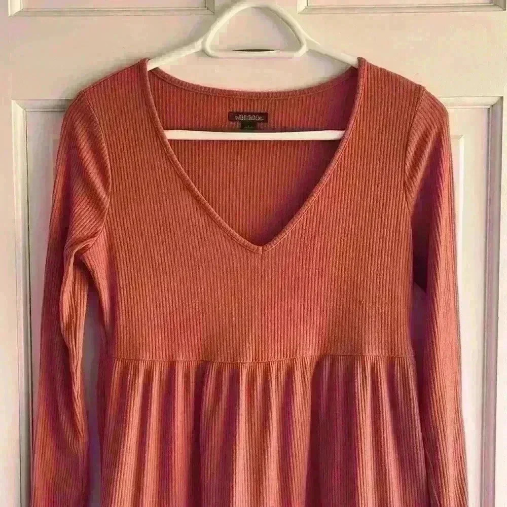 ribbed dress burnt orange tiered flowy fit n flare babydoll lagenlook - Picture 3 of 5